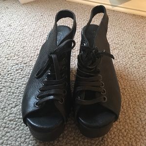 Black high heeled sandals