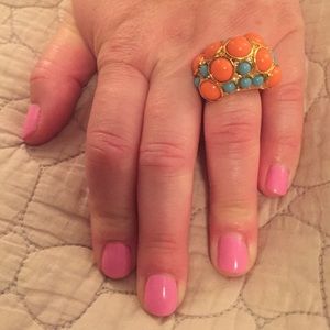 Tangerine, gold and turquoise statement ring