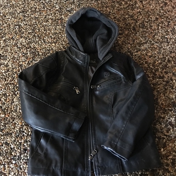 Leather hooded jacket