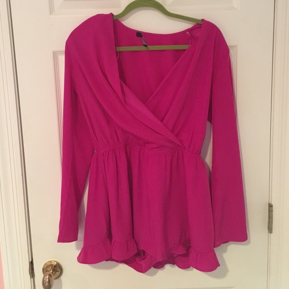 Fuschia long sleeve romper