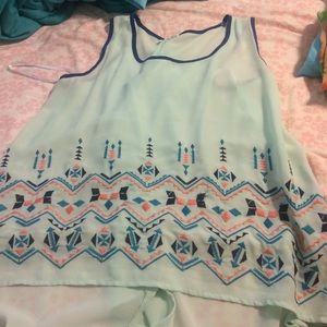Silk tank top with Aztec print in front