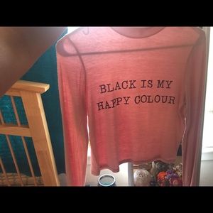 peachy pink "black is my happy colour" crop top