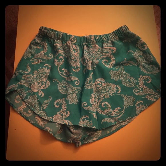 High waisted teal shorts