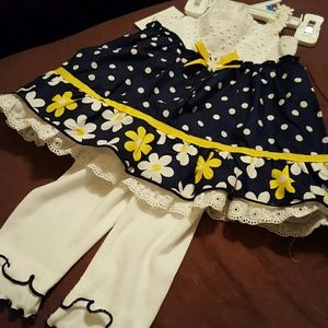 24 mos 2 piece new blue polka dot daisy set