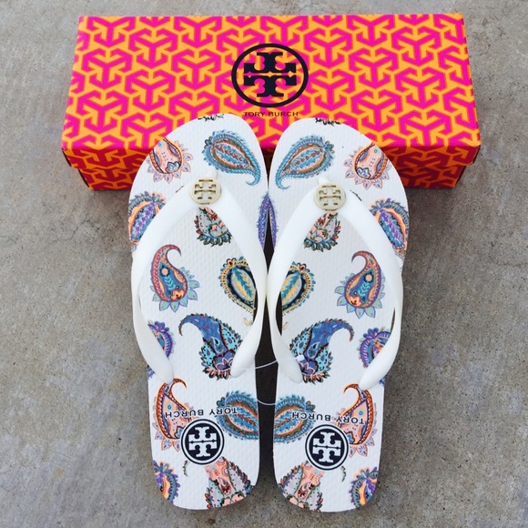 Tory Burch Shoes - {Tory Burch} White Paisley Flip-flops