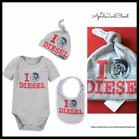 DIESEL GIFT SET BABY BODYSUIT BIB BEANIE HAT - Picture 6 of 8