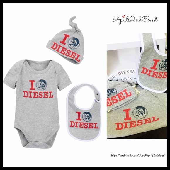 DIESEL GIFT SET BABY BODYSUIT BIB BEANIE HAT - Picture 8 of 8