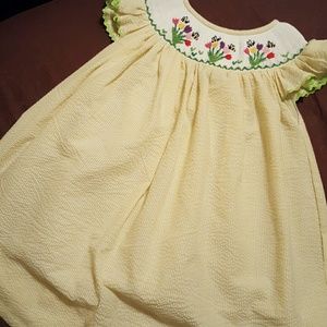 24 mos yellow seersucker smocked dress