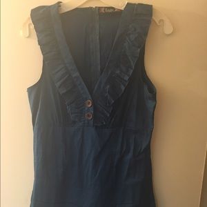 Teal romper with brown wooden buttons