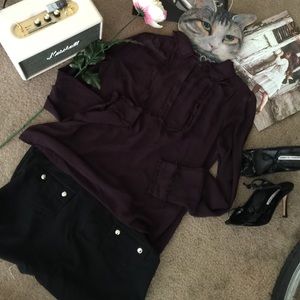 Topshop Long Sleeve Peter Pan Collar Frilly Blouse