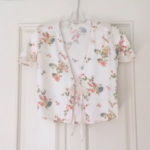 Brandy Melville tie front silk blouse shirt