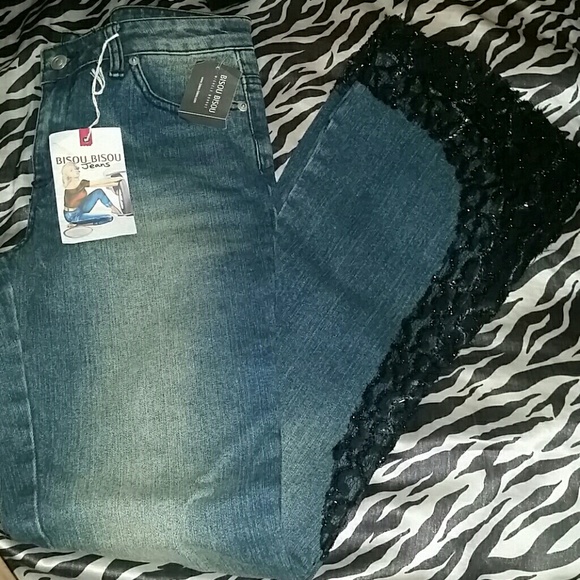 Black sparkle lace sequinced boot cut Wash jeans
