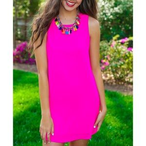 Pink sleeveless short shift dress
