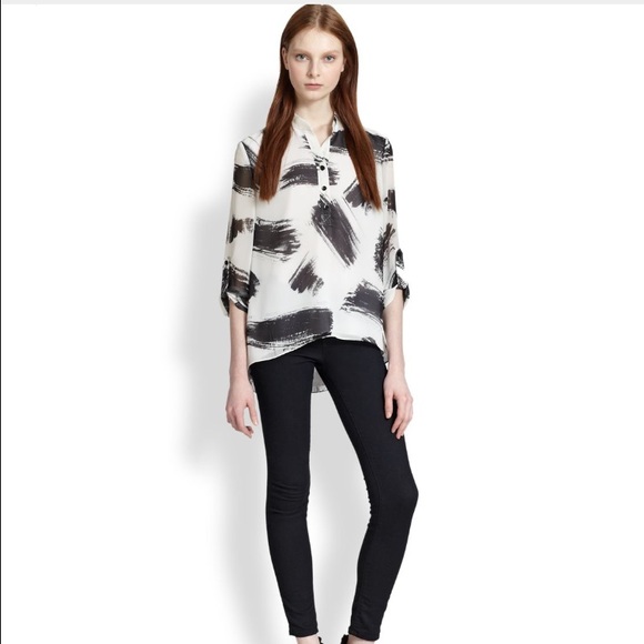 Alice&Olivia Dallon Brush Stroke-Print Hi-Low Top