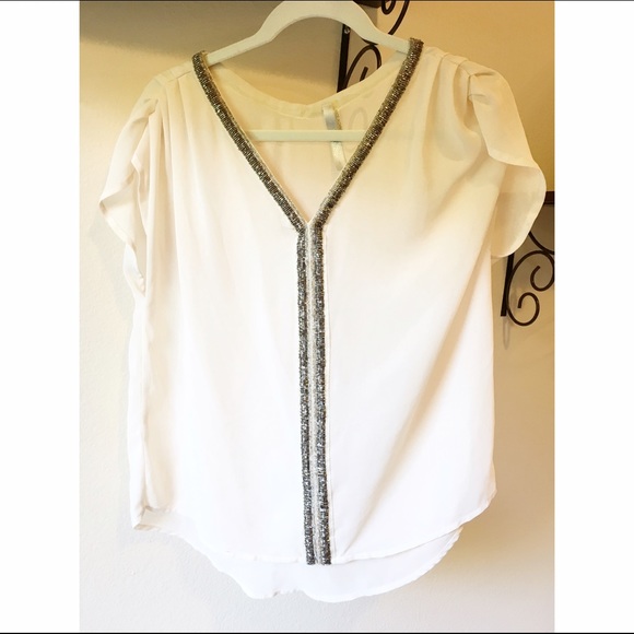 Cream white beaded embellished blouse