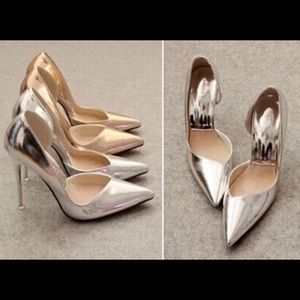 Metallic silver heels