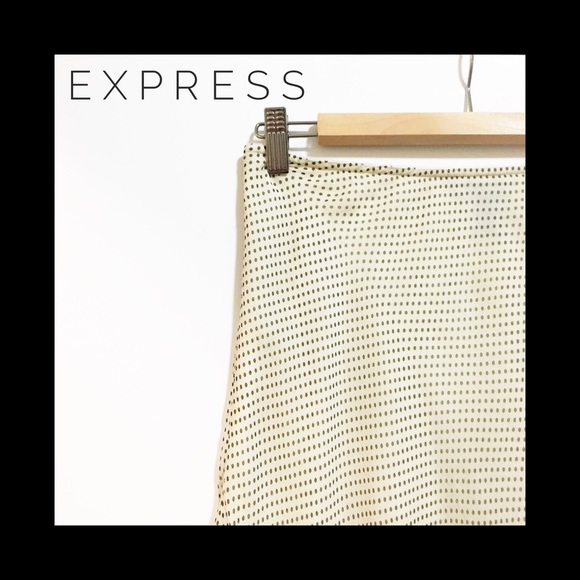 Express 100% silk, black and cream polka dot skirt
