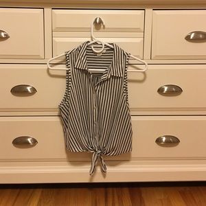 Striped, collared, bottom tie crop top