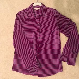Banana Republic Fuschia & Navy Striped Silk Blouse