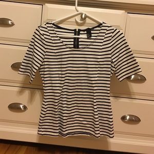 Striped, tight to flare shirt