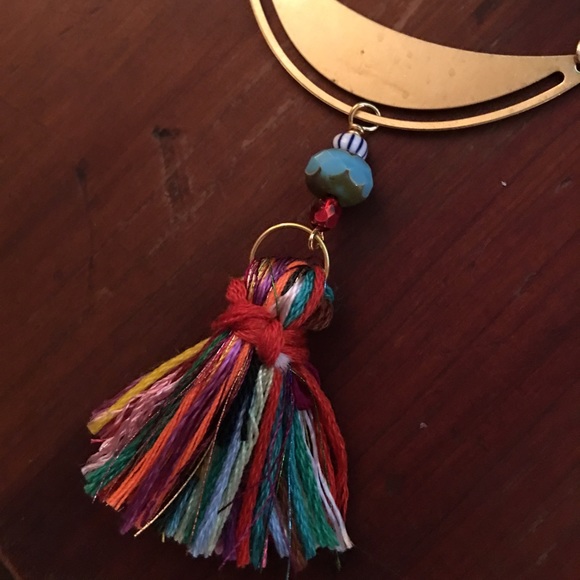 Colorful silk tassel/brass necklace- 18"
