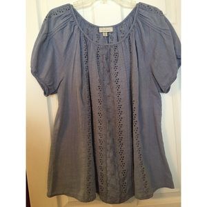 Chambray eyelet blouse