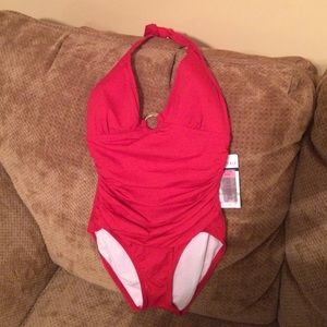 Red One Piece with Flattering Ruching at the Waist