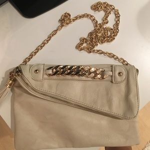Cream Clutch purse with rose gold straps