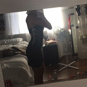 Madison James black lace homecoming dress