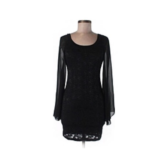 Black lace long sleeve mini dress