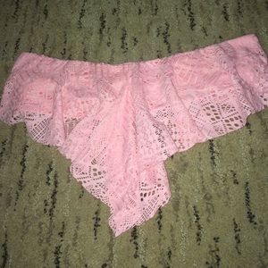 cute pink strapless crotchet bikini top