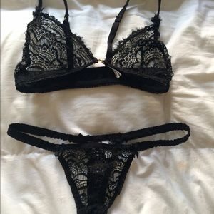 Mimi Holliday Black Lace Bralette/Thong Set Sz S