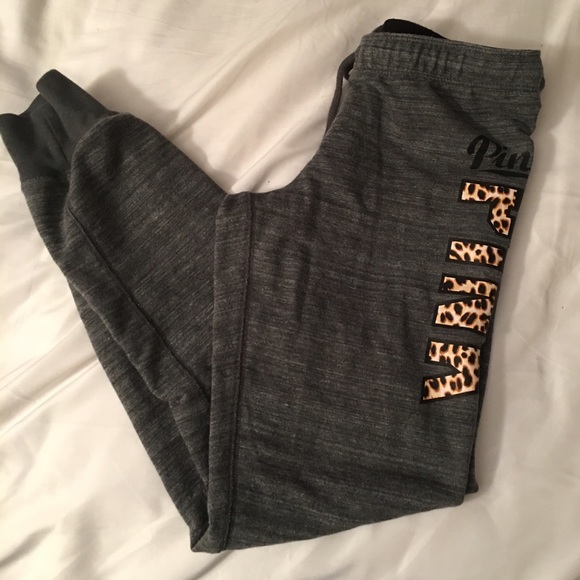 Vs pink gym pants with cheetah print letters