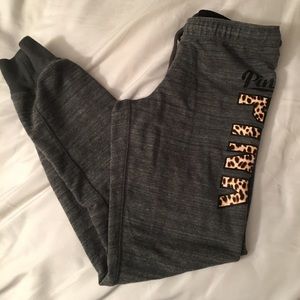 Vs pink gym pants with cheetah print letters