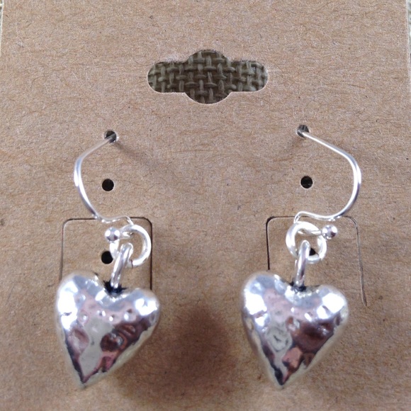 Hammered Silver Heart French Ear Wire Earrings