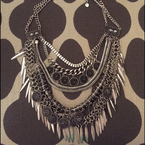 Silver tone metal coin necklace