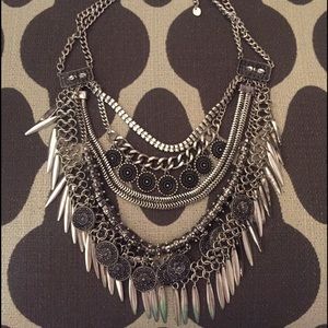 Silver tone metal coin necklace