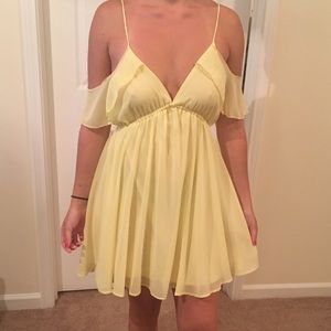 Soft yellow off the shoulder dress