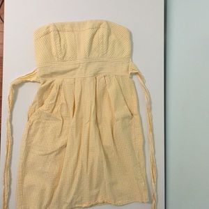 Yellow and White Striped strapless dress