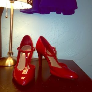 Bright Red T-Strap Heels