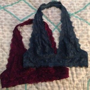 blue and maroon bralettes