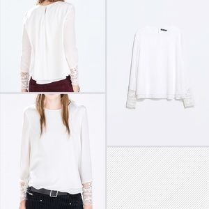 Nwot Zara white lace cuff blouse