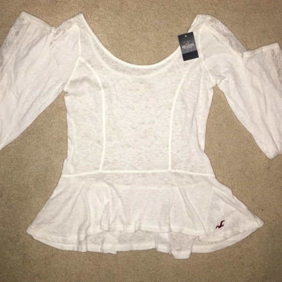 Hollister White Lace-back Peplum Shirt size XS