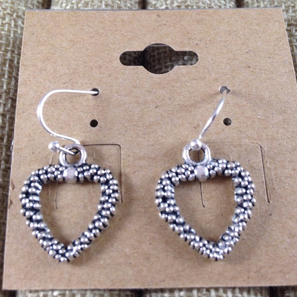 Sterling Silver Plated Heart Texture Earrings