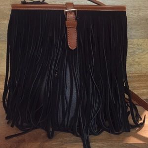Black Fringe Bucket Bag