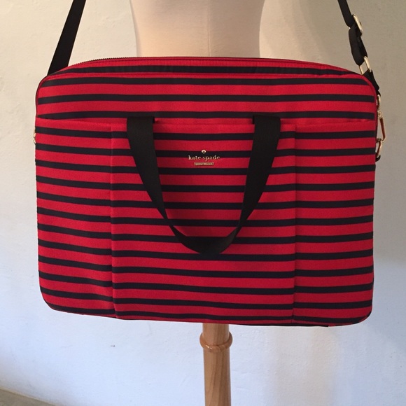 Authentic Kate Spade Red & Black Stripe Laptop Bag