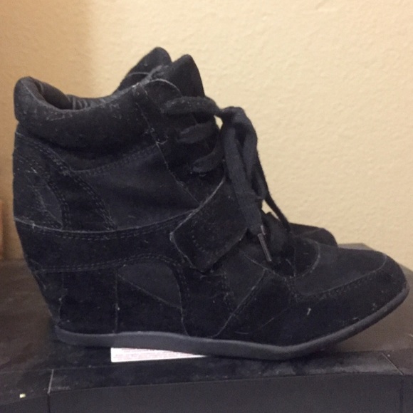 Breckelles Black suede sneaker wedges