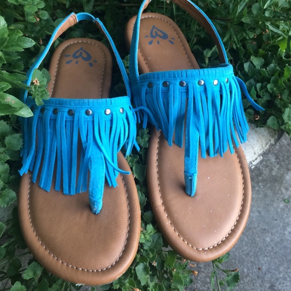 Girls Turquoise Fringe Sandals