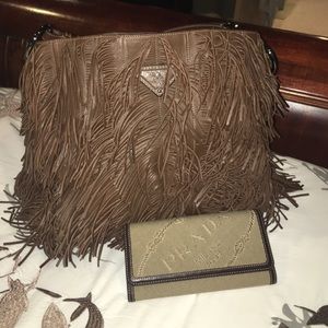 Brown Fringe Prada Purse & Wallet