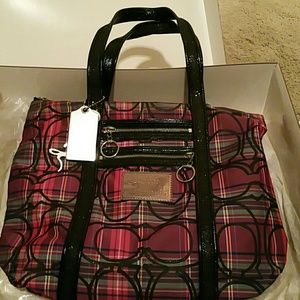 Coach Poppy Tartan Glitter Plaid Glam Glamour Tote